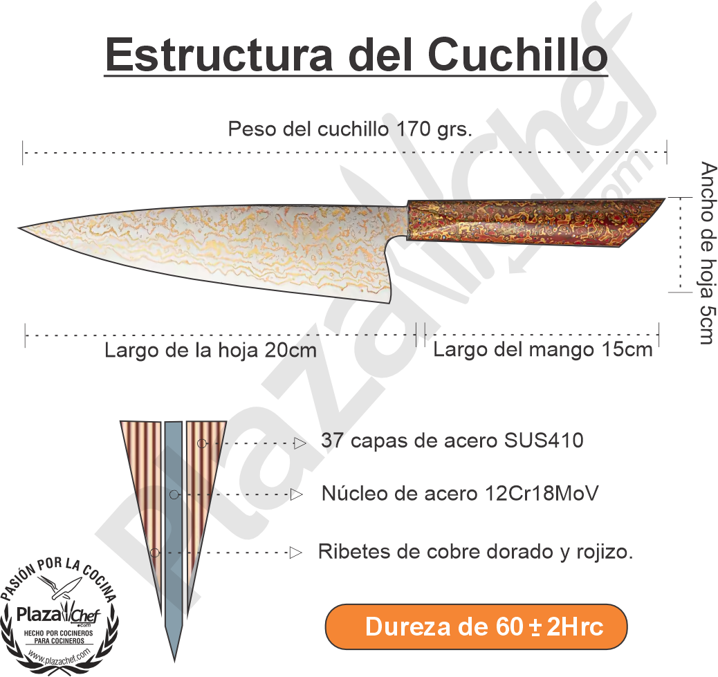 Chef 8" Damasco - Cobre (DMS-513A)