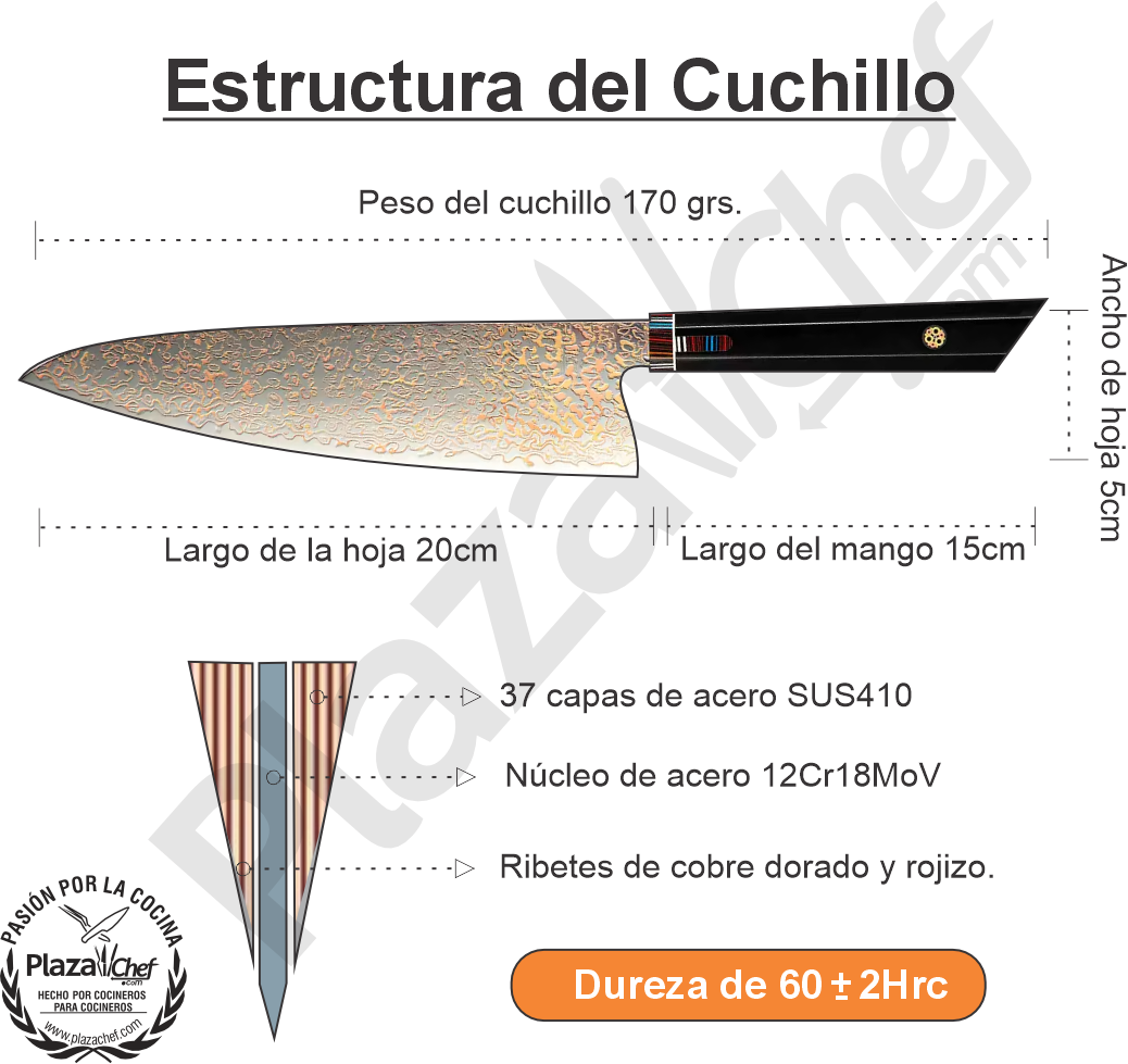 Chef 8" Damasco - Cobre (DMS-545A)